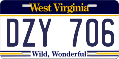 WV license plate DZY706