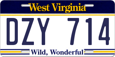 WV license plate DZY714