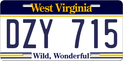 WV license plate DZY715