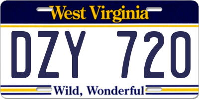 WV license plate DZY720