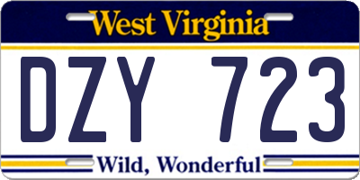 WV license plate DZY723