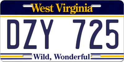 WV license plate DZY725