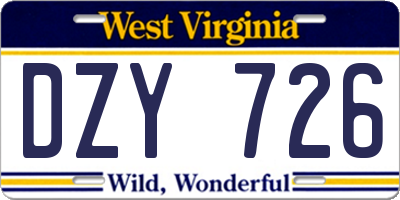 WV license plate DZY726