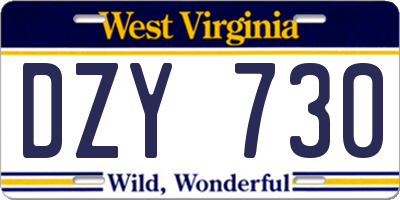 WV license plate DZY730