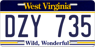 WV license plate DZY735