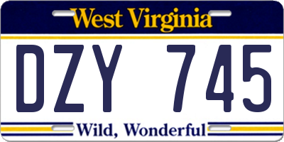 WV license plate DZY745