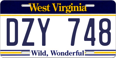 WV license plate DZY748