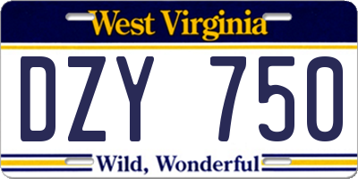 WV license plate DZY750