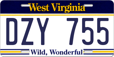 WV license plate DZY755