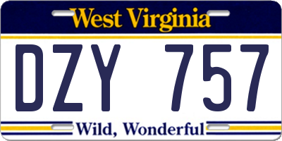 WV license plate DZY757