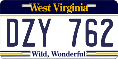 WV license plate DZY762