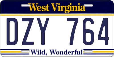 WV license plate DZY764