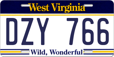 WV license plate DZY766