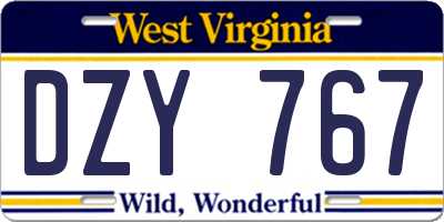 WV license plate DZY767