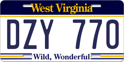 WV license plate DZY770