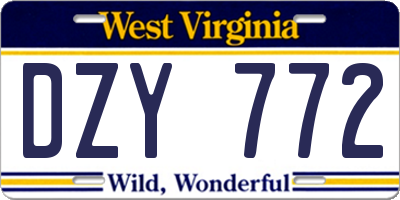 WV license plate DZY772