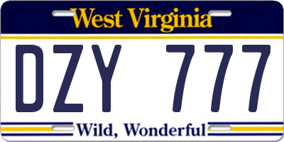 WV license plate DZY777