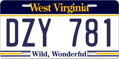 WV license plate DZY781