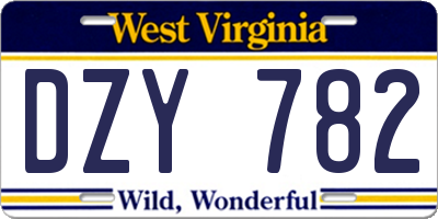 WV license plate DZY782