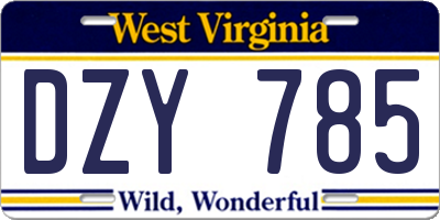 WV license plate DZY785