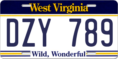 WV license plate DZY789