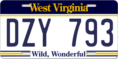 WV license plate DZY793