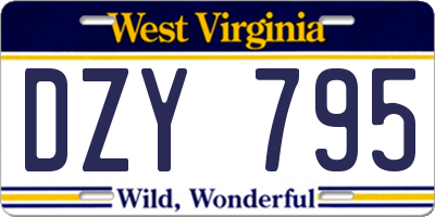 WV license plate DZY795