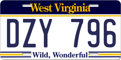 WV license plate DZY796