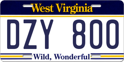 WV license plate DZY800