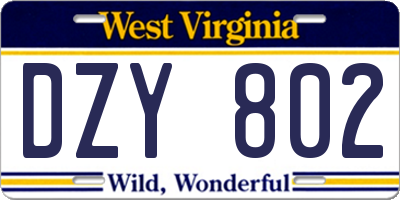 WV license plate DZY802