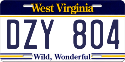 WV license plate DZY804