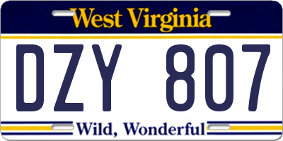 WV license plate DZY807