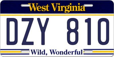 WV license plate DZY810