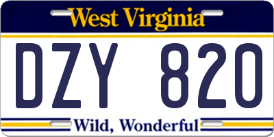 WV license plate DZY820