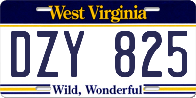 WV license plate DZY825