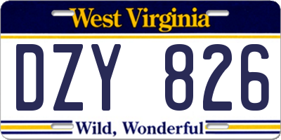 WV license plate DZY826