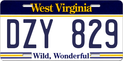 WV license plate DZY829