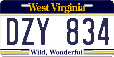 WV license plate DZY834