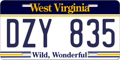 WV license plate DZY835