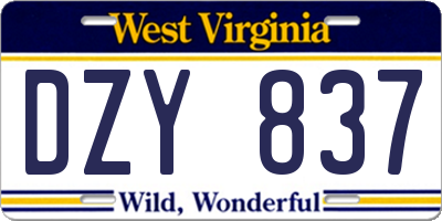 WV license plate DZY837