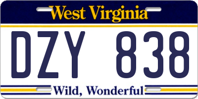 WV license plate DZY838