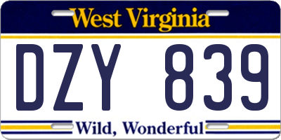 WV license plate DZY839