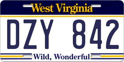 WV license plate DZY842