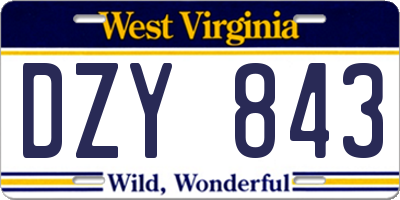 WV license plate DZY843