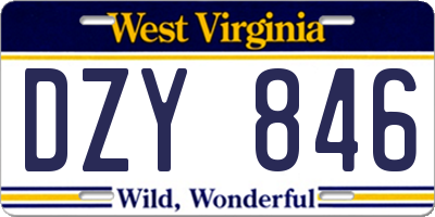 WV license plate DZY846