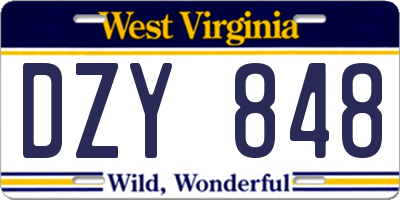 WV license plate DZY848