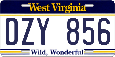 WV license plate DZY856