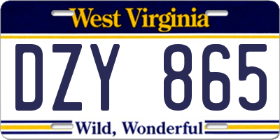 WV license plate DZY865