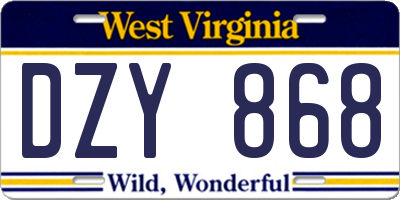 WV license plate DZY868