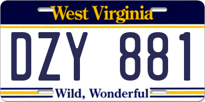 WV license plate DZY881